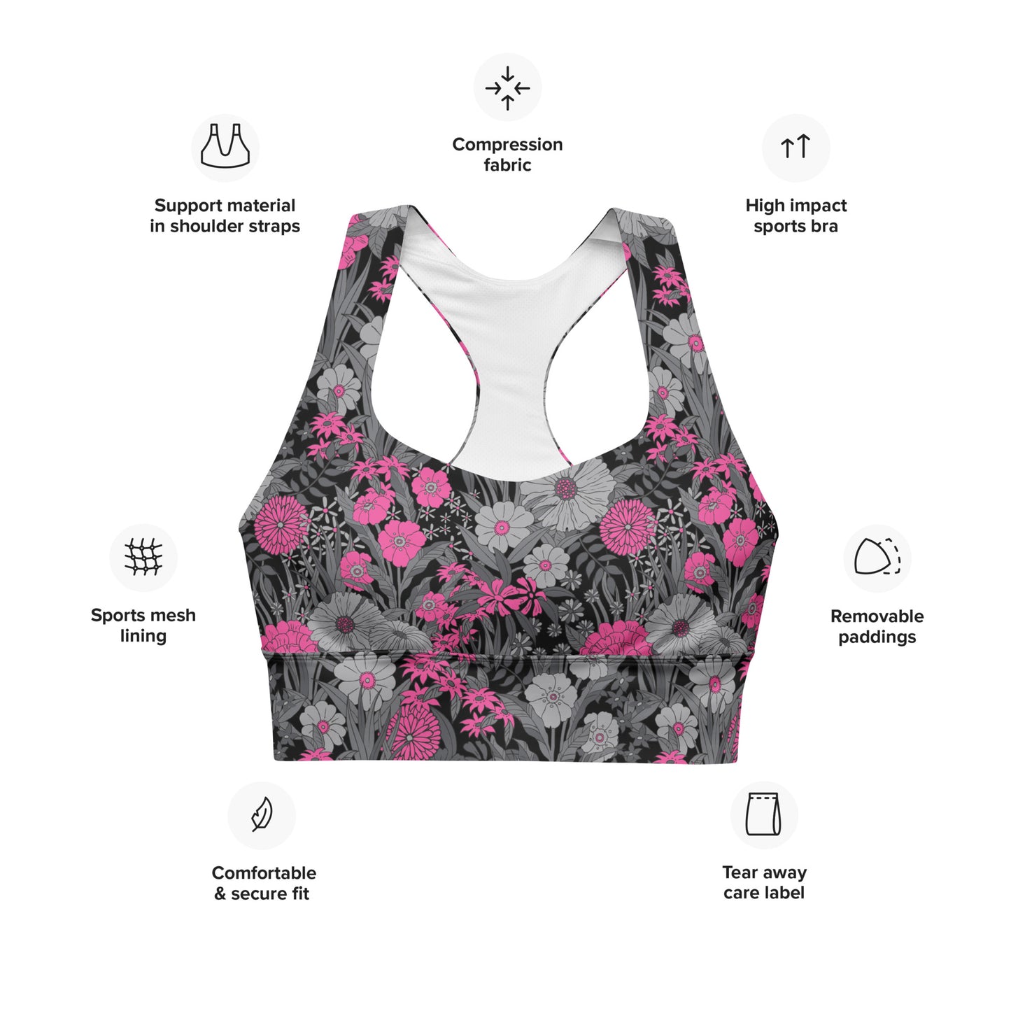 PRETTY POP VINTAGE GARDEN LONGLINE ALT BRA TOP - POP PINK