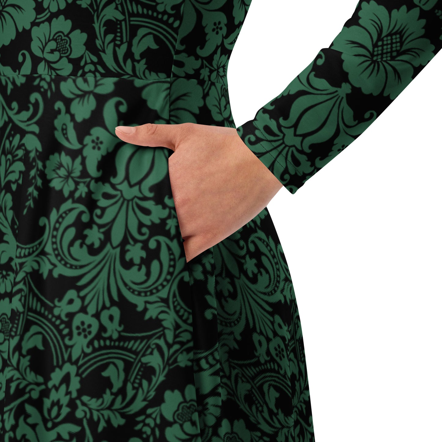 ETHEREAL EMERALD DAMASK CUSTOM MIDI DRESS