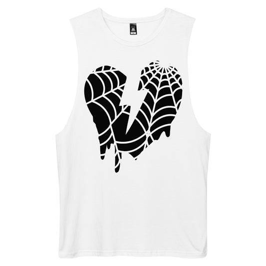 WEB HEART CUSTOM (LOW SLUNG) MUSCLE TANK - WHITE