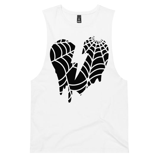 WEB HEART CUSTOM (LOW SLUNG) MUSCLE TANK - WHITE