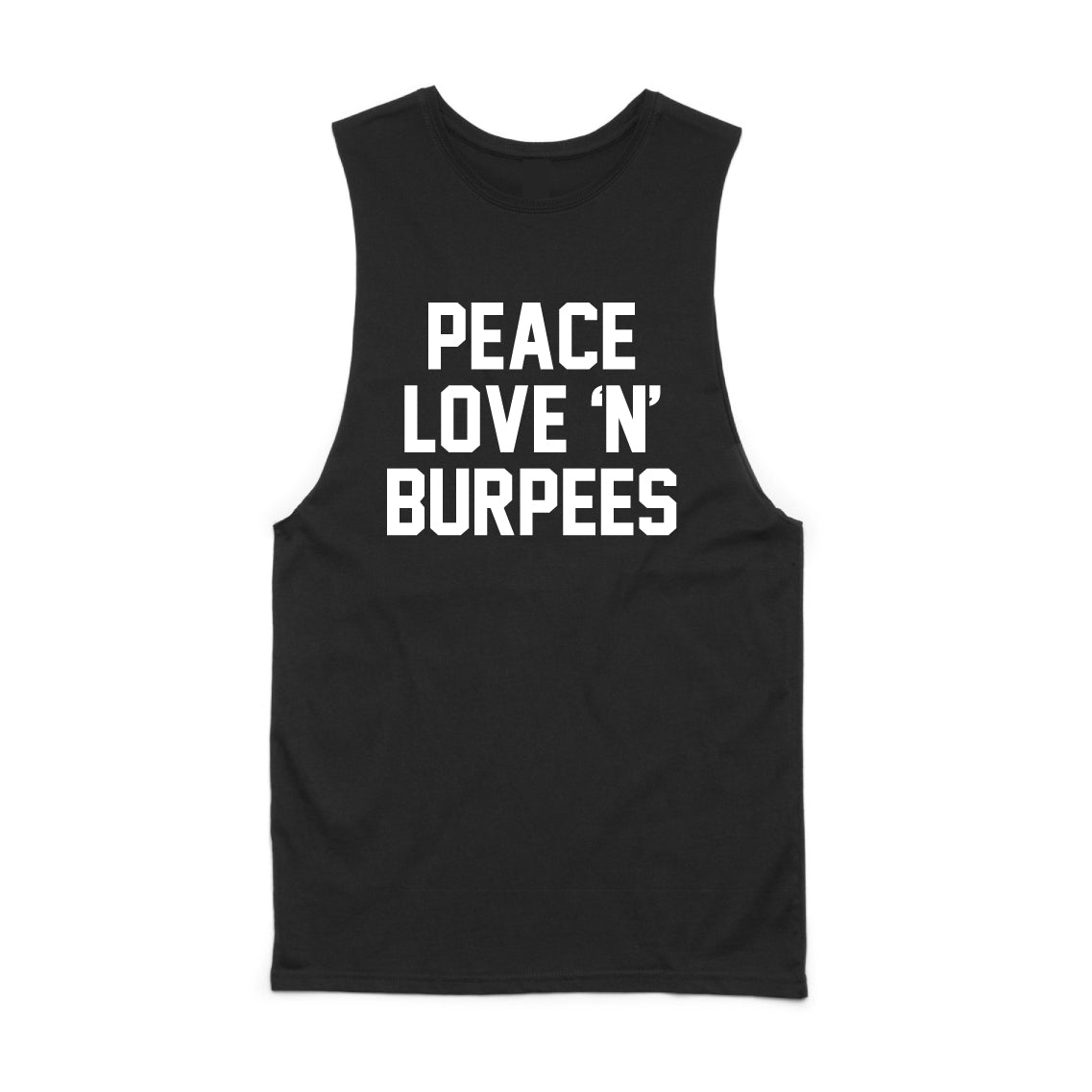 PEACE LOVE 'N' BURPEES MUSCLE TANK - L (Available)