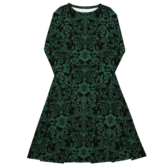 ETHEREAL EMERALD DAMASK CUSTOM MIDI DRESS