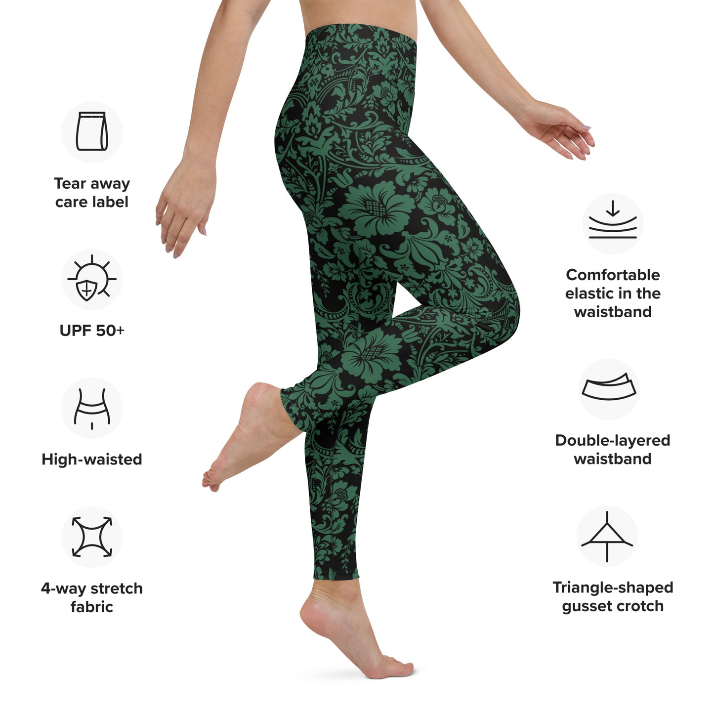 ETHEREAL EMERALD DAMASK CUSTOM LEGGINGS