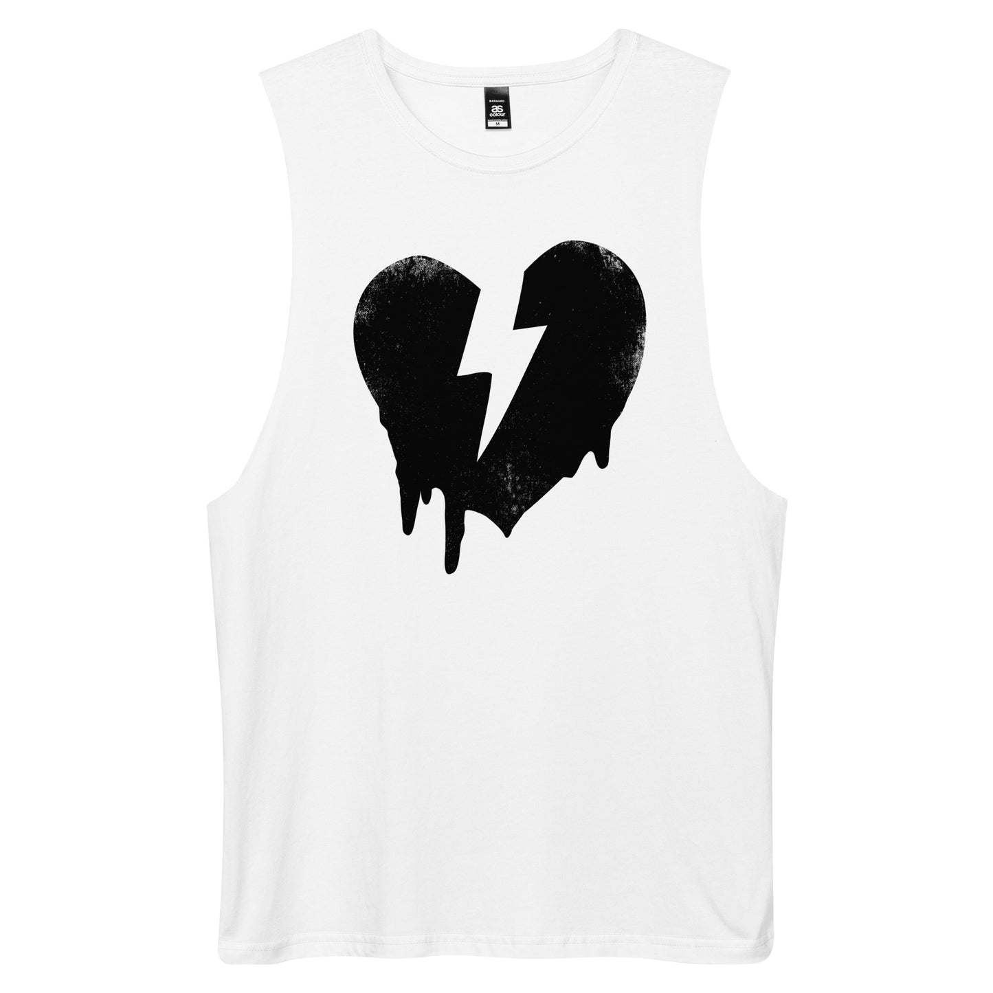 DISTRESSED HEART CUSTOM (LOW SLUNG) MUSCLE TANK - WHITE