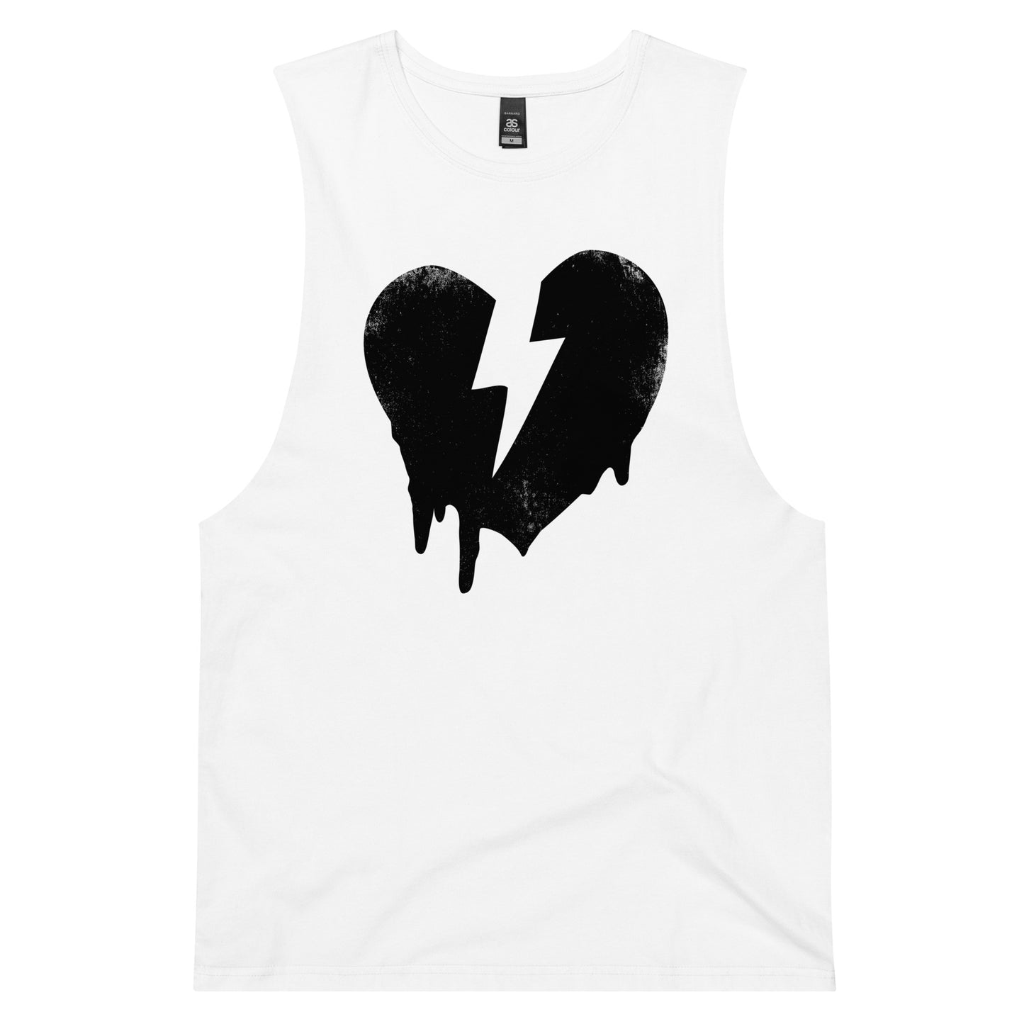 DISTRESSED HEART CUSTOM (LOW SLUNG) MUSCLE TANK - WHITE